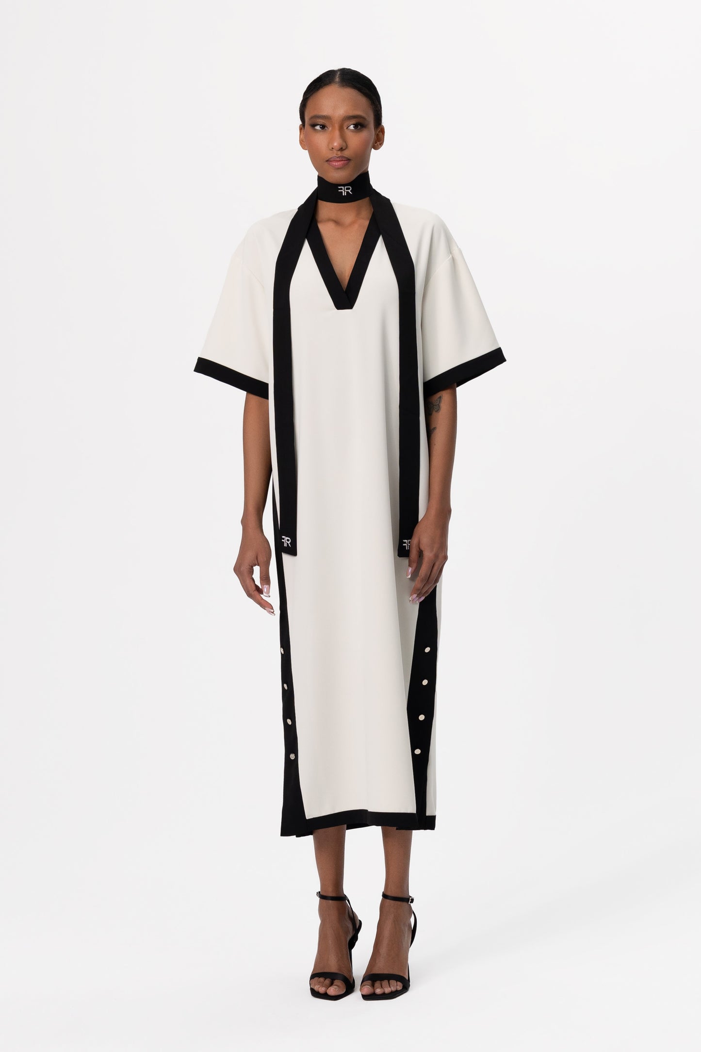 Contract Color V-Neck Dress
