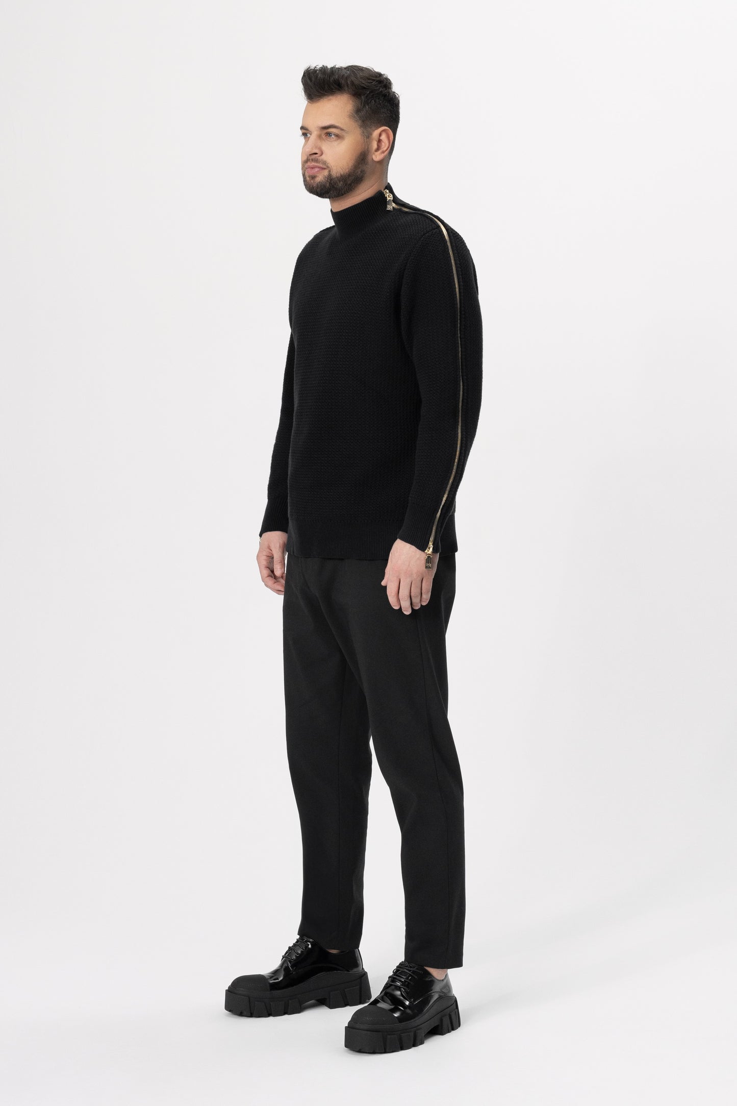 Black Luxe Zipped Turtleneck Sweater