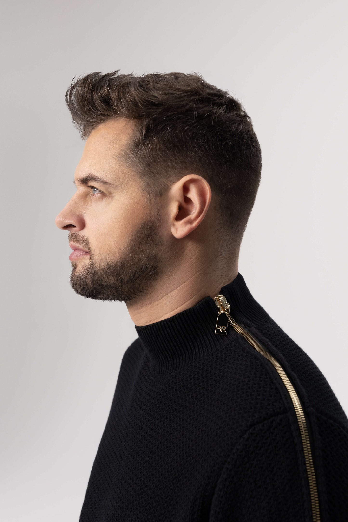 Black Luxe Zipped Turtleneck Sweater