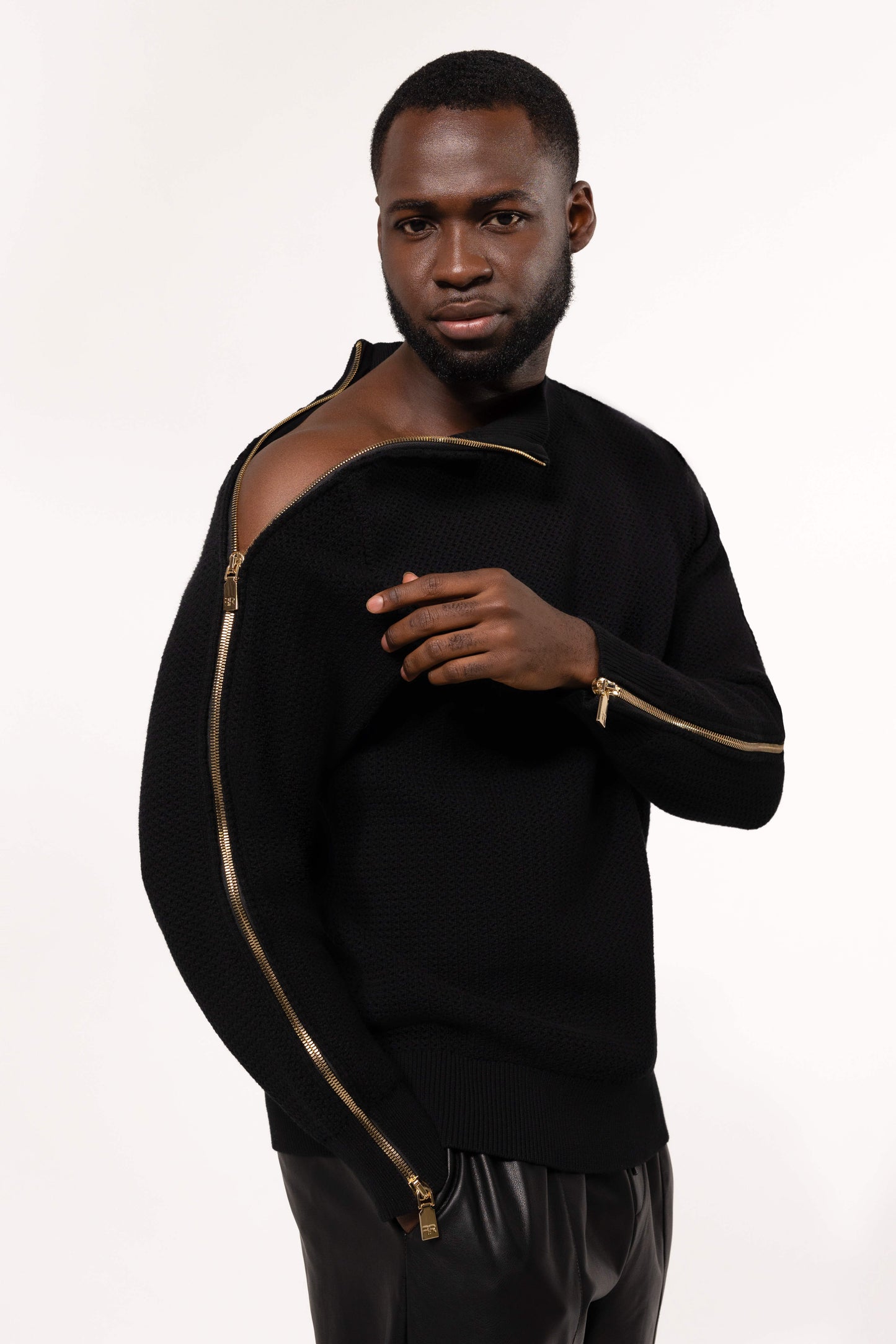 Black Luxe Zipped Turtleneck Sweater