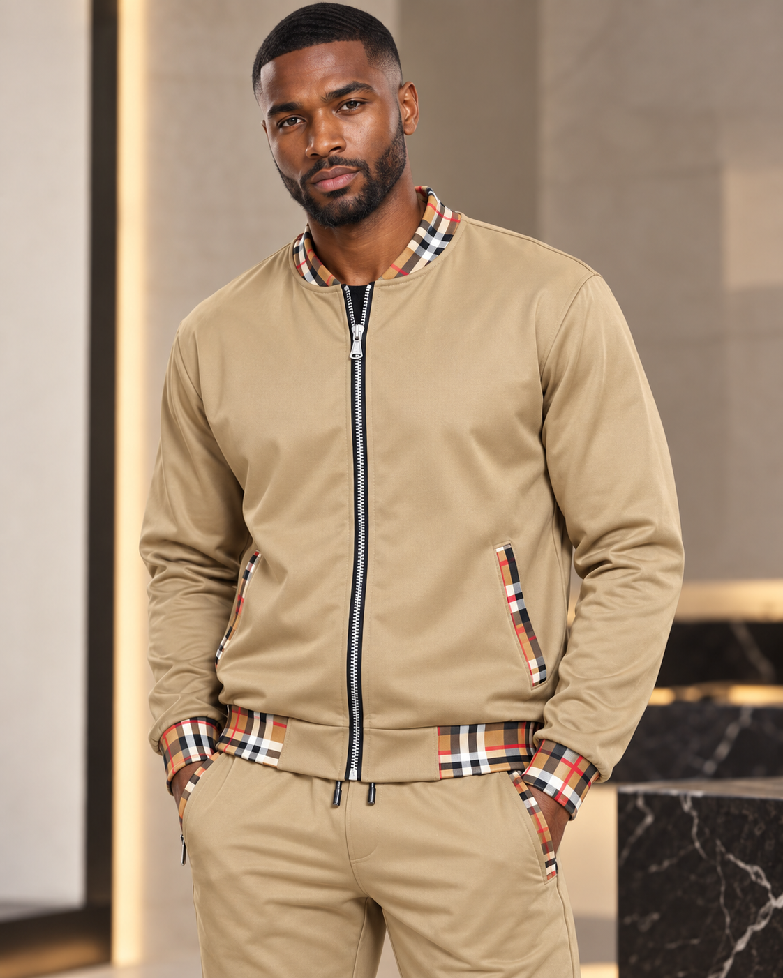 Heritage Check-Trim Men’s Full-Zip Jacket & Jogger Set