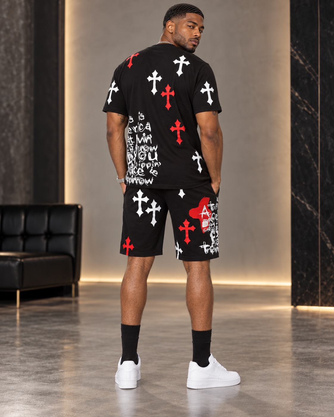 Men’s Chrome Cross Graphic T-Shirt & Shorts Set