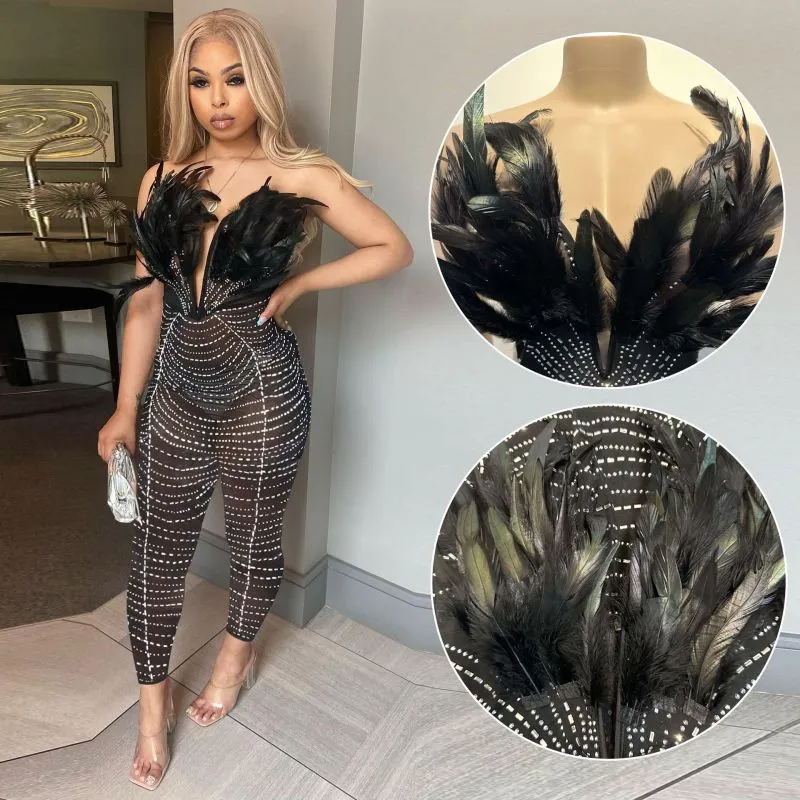 Rhinestone Deep V Jumpsuit