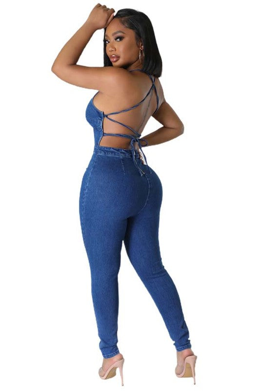 Denim Halter Jumpsuit - Rose In Concrete 🥀