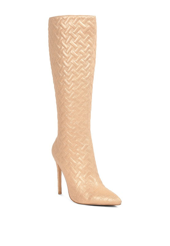 Tinkles Quilted High Heeled Calf Boots - Rose In Concrete 🥀