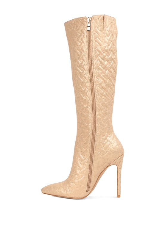 Tinkles Quilted High Heeled Calf Boots - Rose In Concrete 🥀
