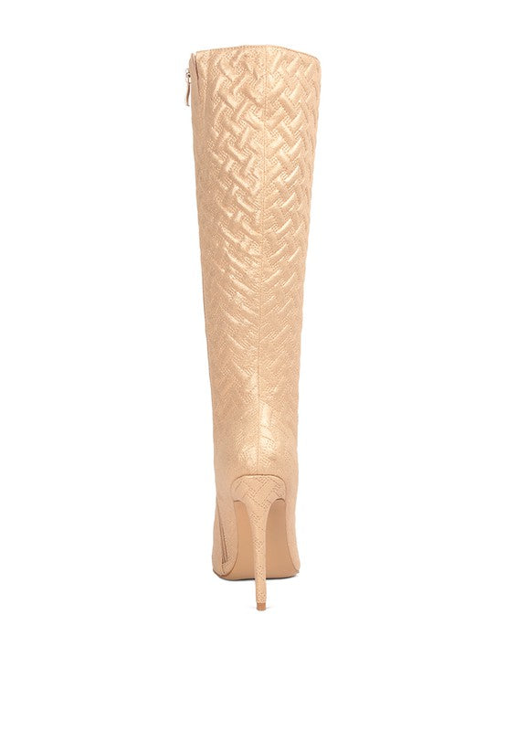 Tinkles Quilted High Heeled Calf Boots - Rose In Concrete 🥀