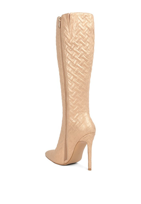 Tinkles Quilted High Heeled Calf Boots - Rose In Concrete 🥀
