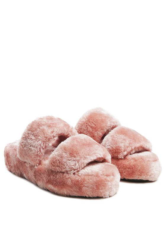 Double Strap Plush Slides - Rose In Concrete 🥀