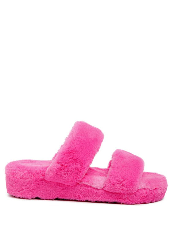 Double Strap Plush Slides - Rose In Concrete 🥀