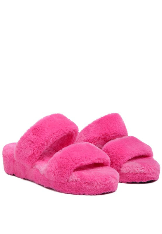 Double Strap Plush Slides - Rose In Concrete 🥀