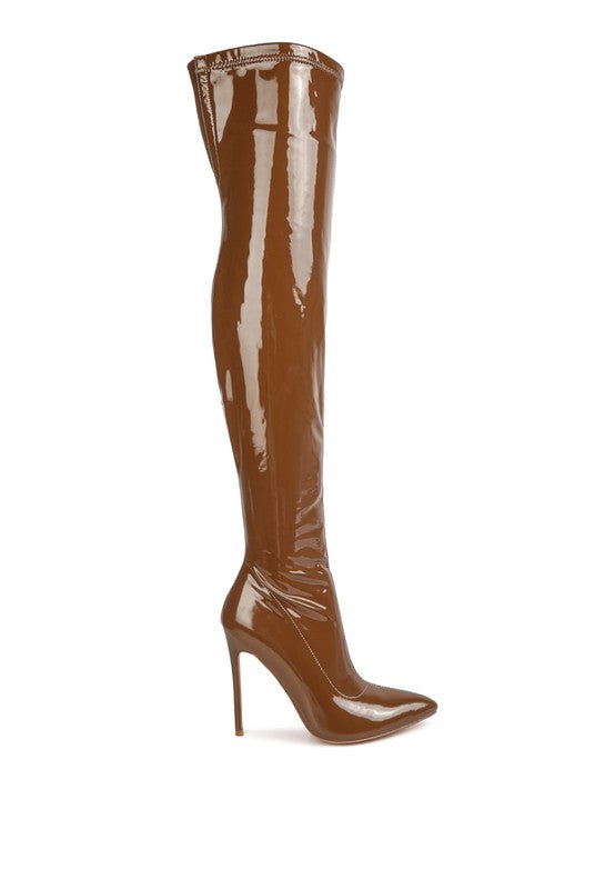 Pu Stiletto Long Boots - Rose In Concrete 🥀