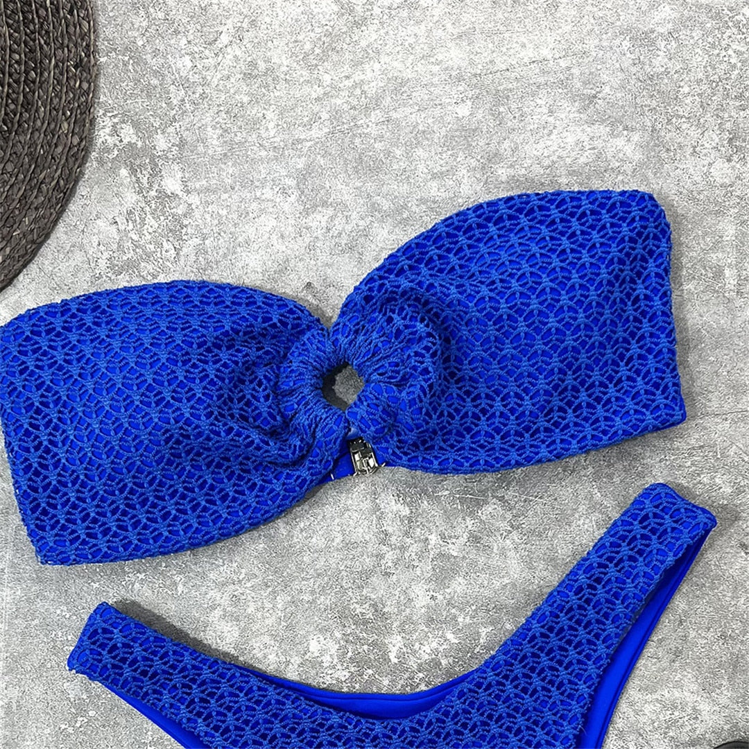 High Waist Bandeau Bikini - Rose In Concrete 🥀