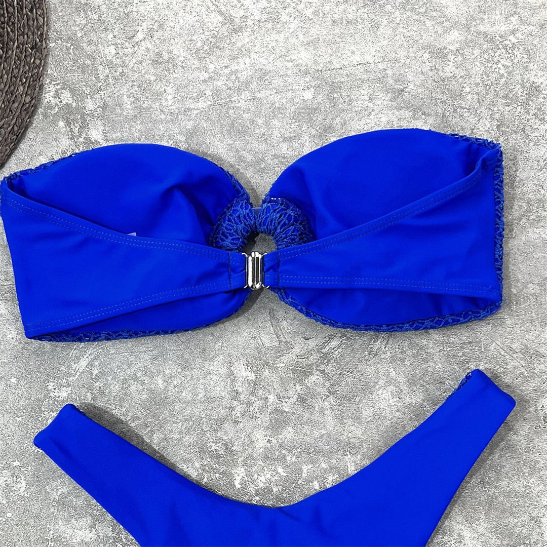 High Waist Bandeau Bikini - Rose In Concrete 🥀