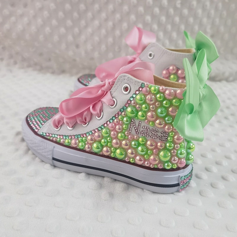 Custom Name Pearl Sneakers - Rose In Concrete 🥀