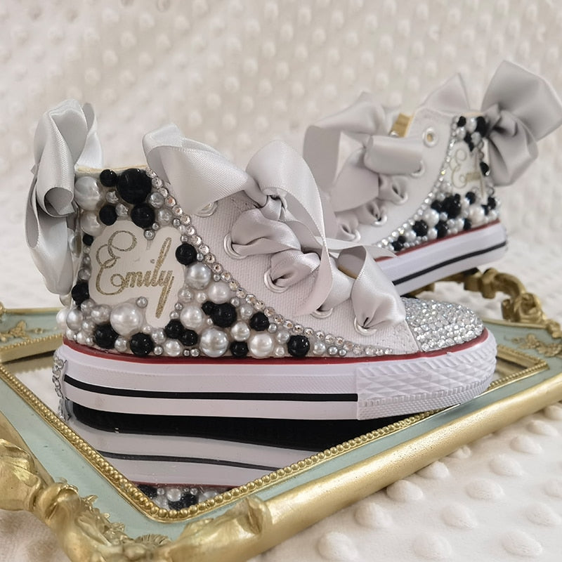 Custom Name Pearl Sneakers - Rose In Concrete 🥀