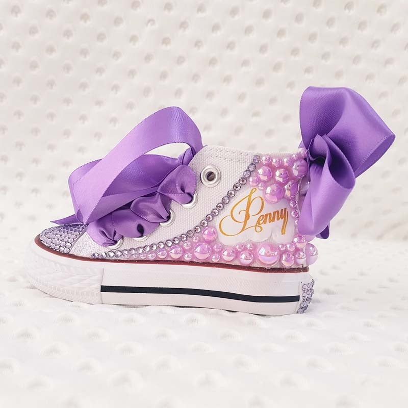 Custom Name Pearl Sneakers - Rose In Concrete 🥀