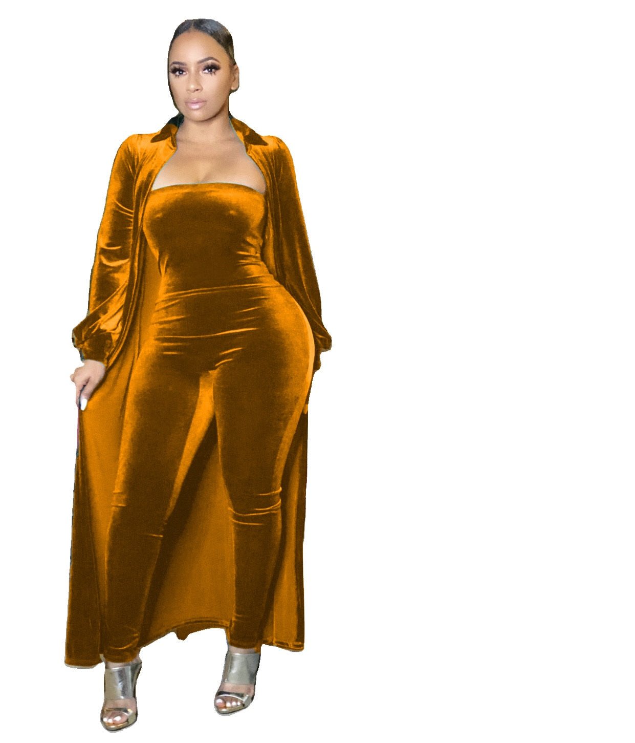Velvet Long Sleeve Maxi Cardigan + Strapless Jumpsuit - Rose In Concrete 🥀