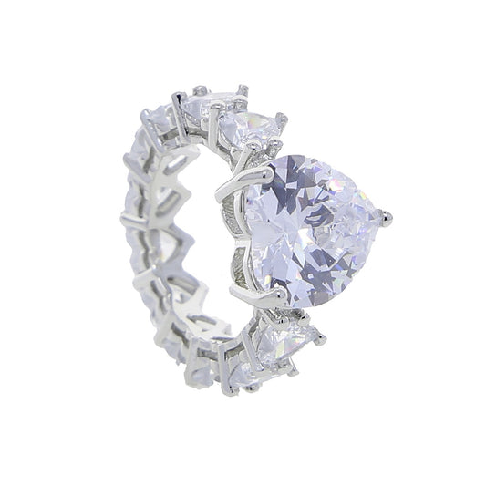 Cubic zirconia heart ring with prong setting and eco-friendly materials, 9mm surface width, anti-allergy features.
