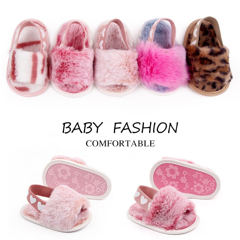 Faux Fur Sandals - Rose In Concrete 🥀