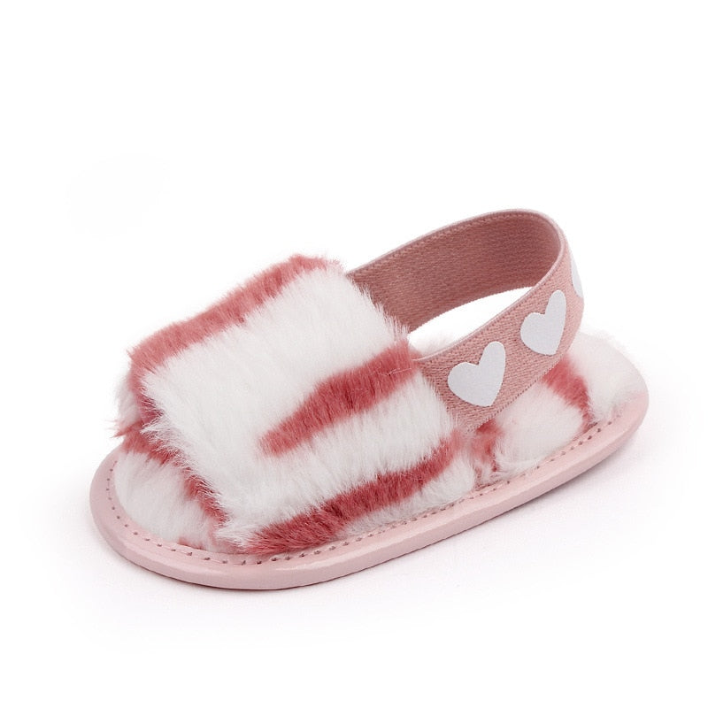 Faux Fur Sandals - Rose In Concrete 🥀