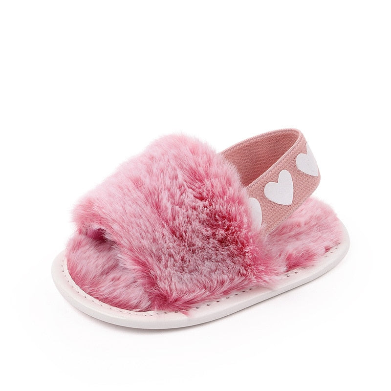 Faux Fur Sandals - Rose In Concrete 🥀