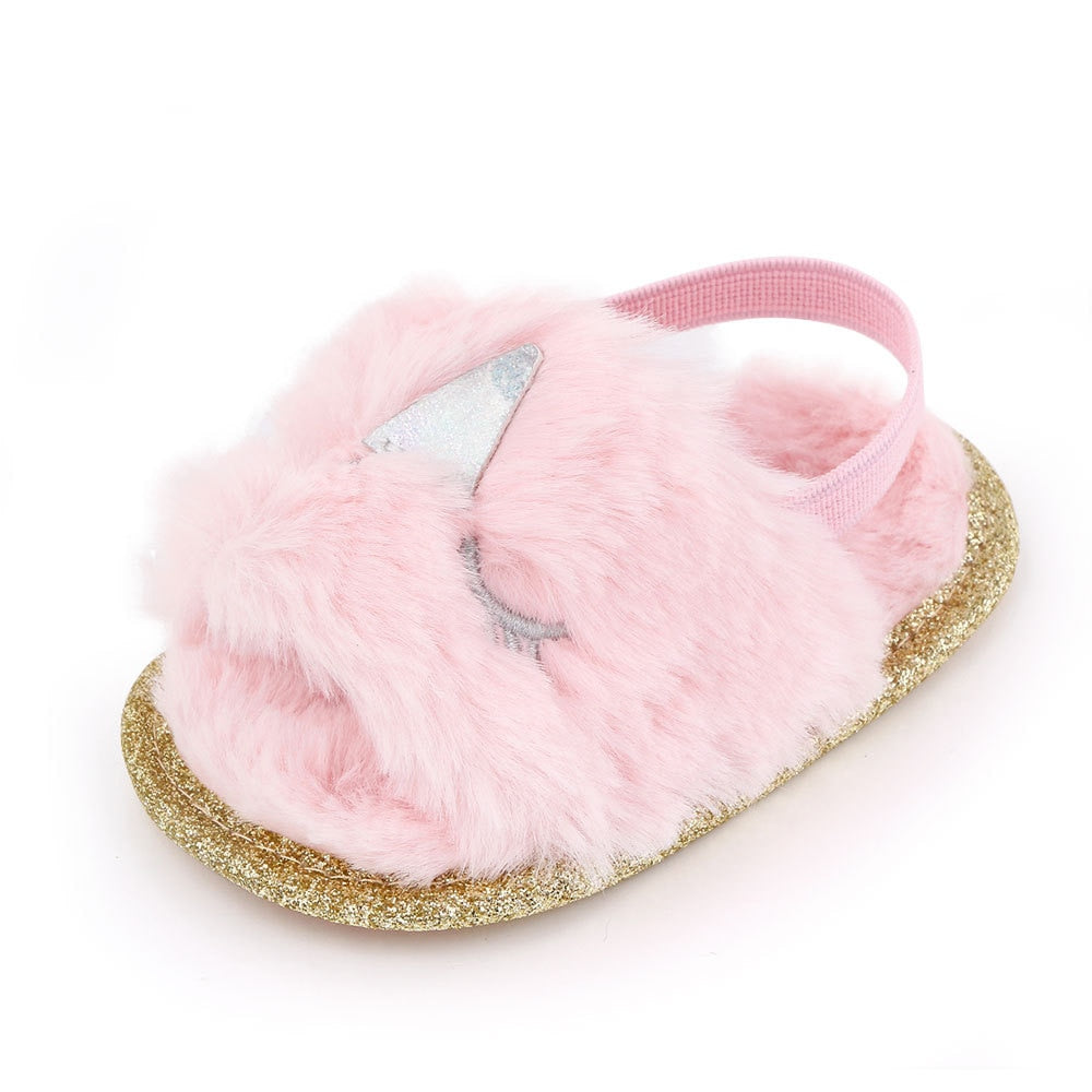 Faux Fur Sandals - Rose In Concrete 🥀