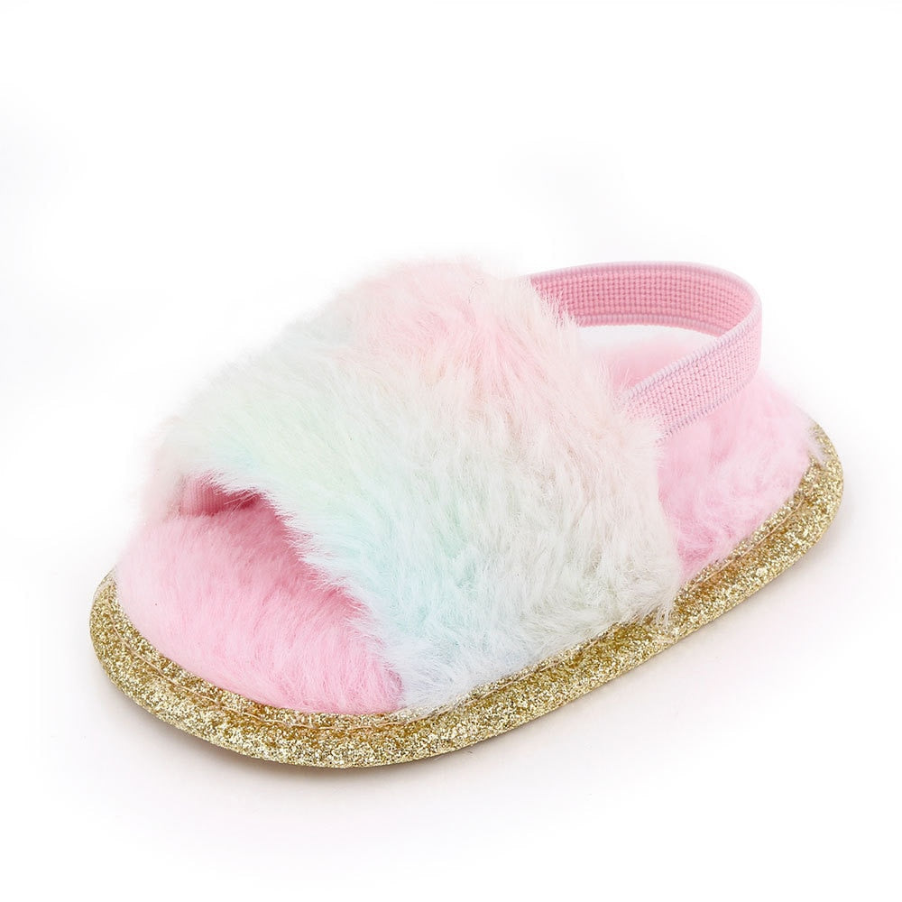 Faux Fur Sandals - Rose In Concrete 🥀