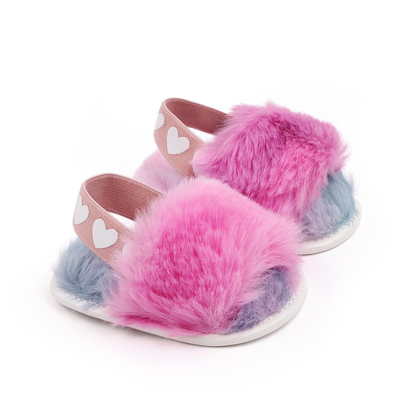 Faux Fur Sandals - Rose In Concrete 🥀