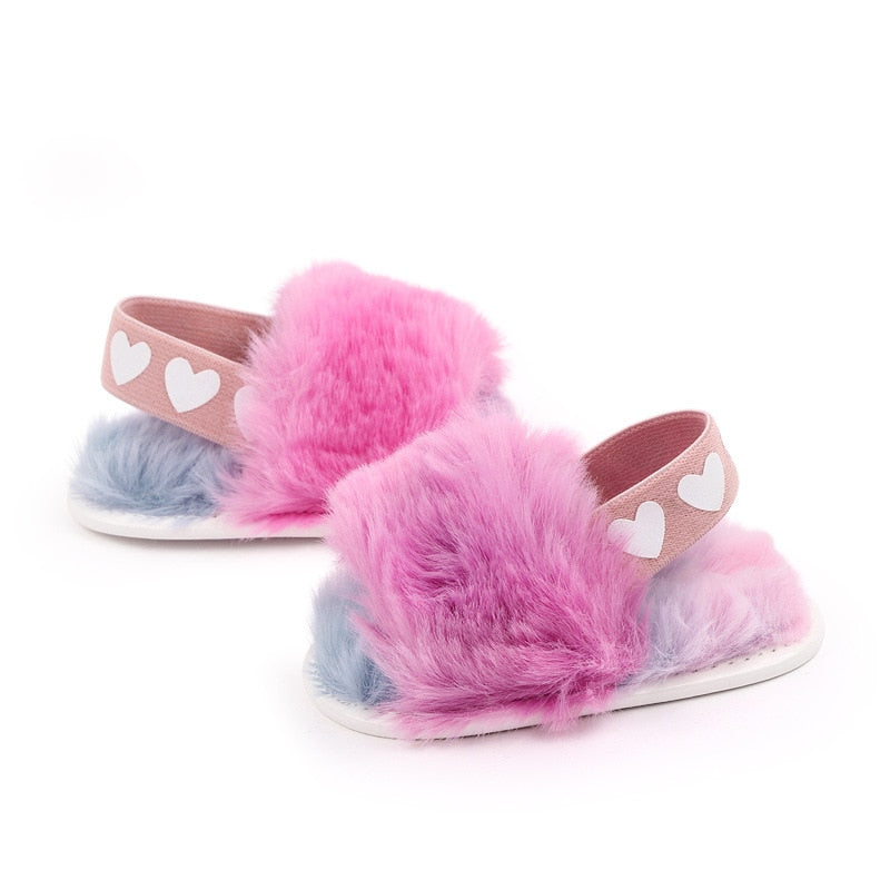 Faux Fur Sandals - Rose In Concrete 🥀