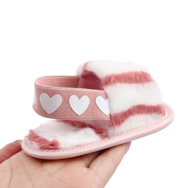 Faux Fur Sandals - Rose In Concrete 🥀