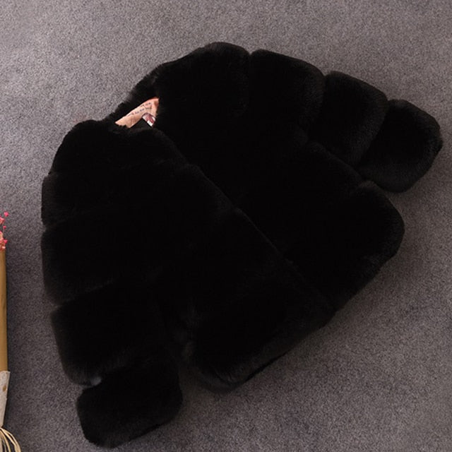 Girls' Faux Fur Coat - Rose In Concrete 🥀