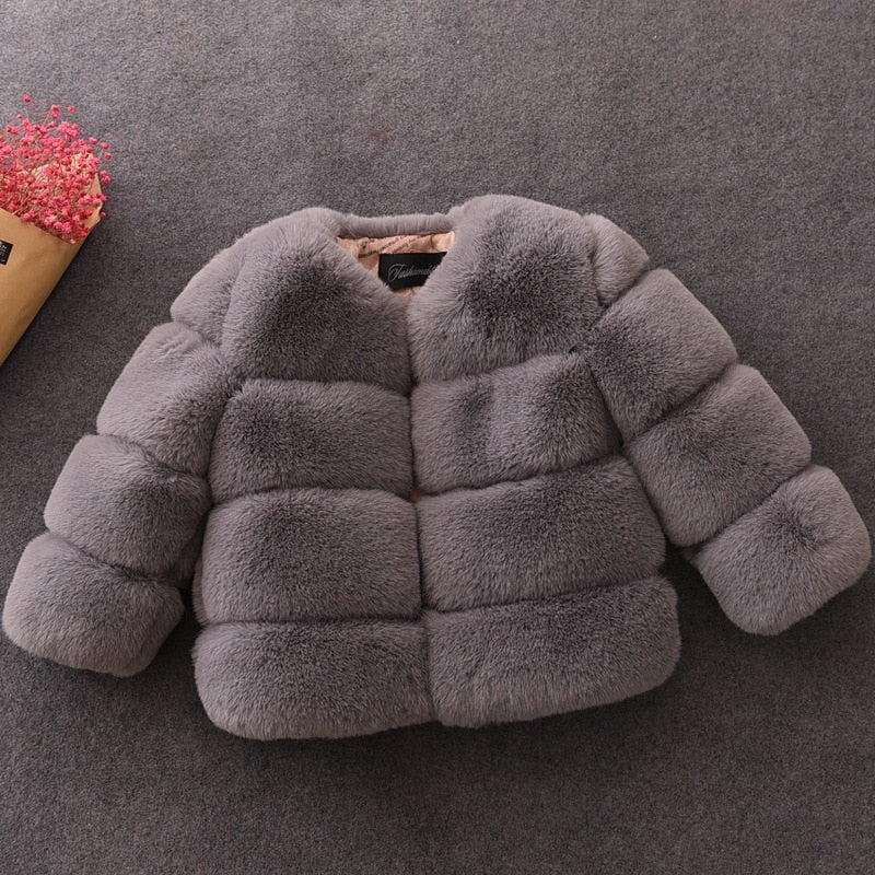 Girls' Faux Fur Coat - Rose In Concrete 🥀