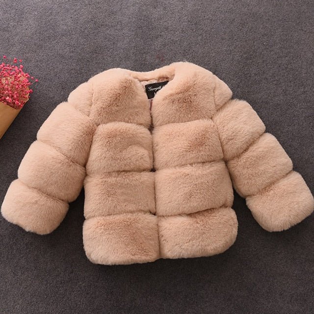 Girls' Faux Fur Coat - Rose In Concrete 🥀