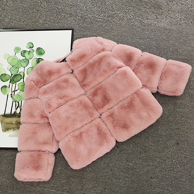 Girls' Faux Fur Coat - Rose In Concrete 🥀