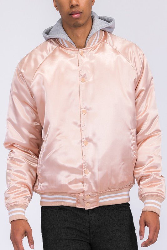 Satin Varsity Bomber Jacket - Rose In Concrete 🥀