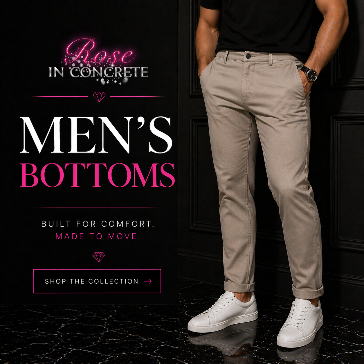 Image depicting stylish apparel in our collection of comfortable men's bottoms with a modern streetwear aesthetic.
