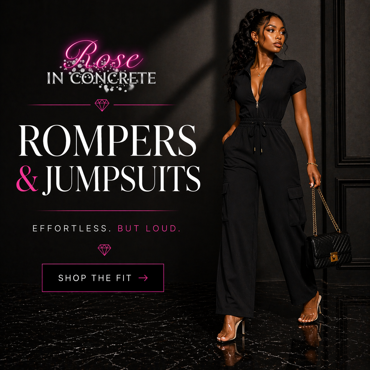 Stylish rompers and jumpsuits showcased on a model, accentuating effortless, trendy fashion. Perfect for any occasion.