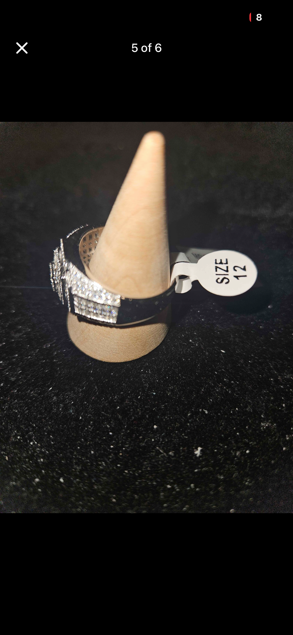 3.50CT moissanite statement ring 925 sterling silver size 12 displayed on a ring holder.