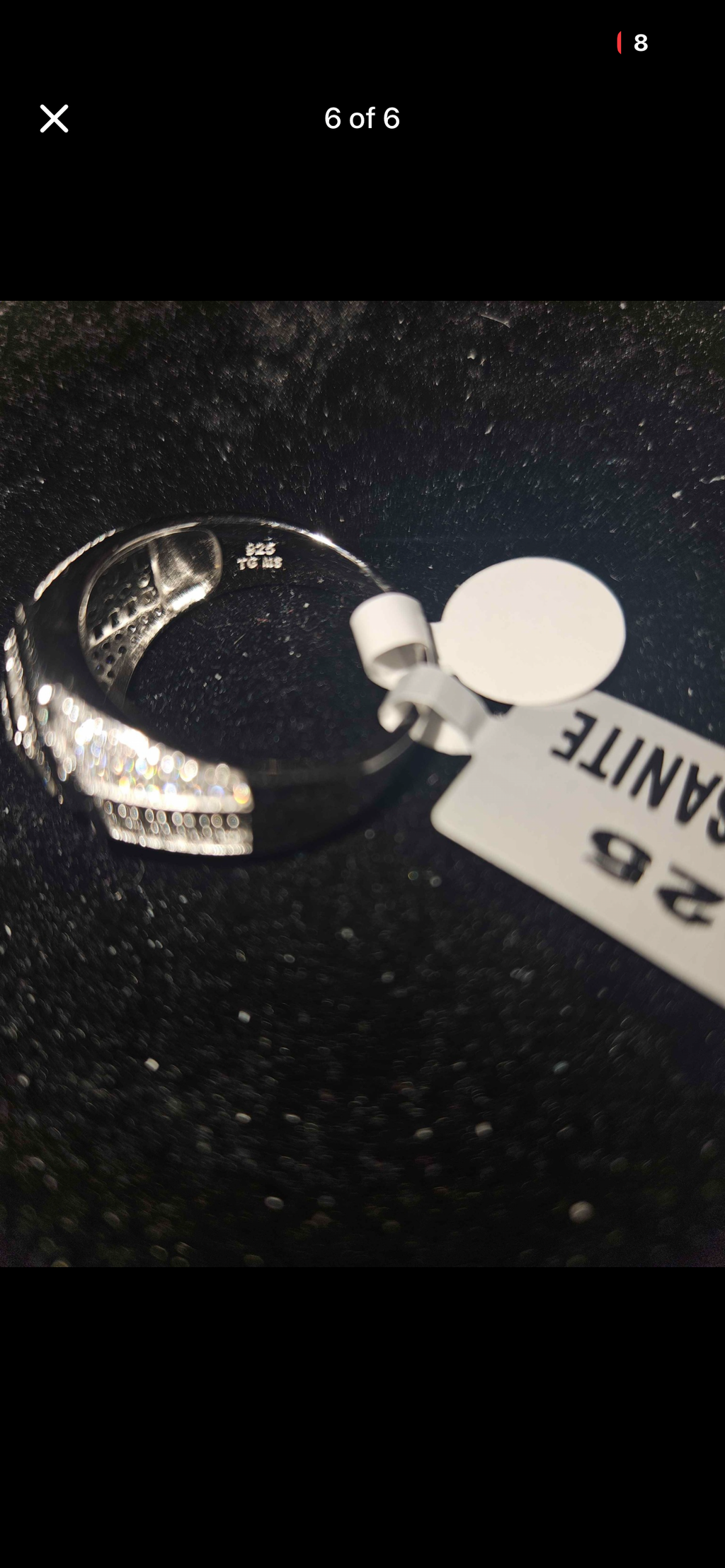 3.50CT Moissanite Statement Ring – 925 Sterling Silver with tag on dark background