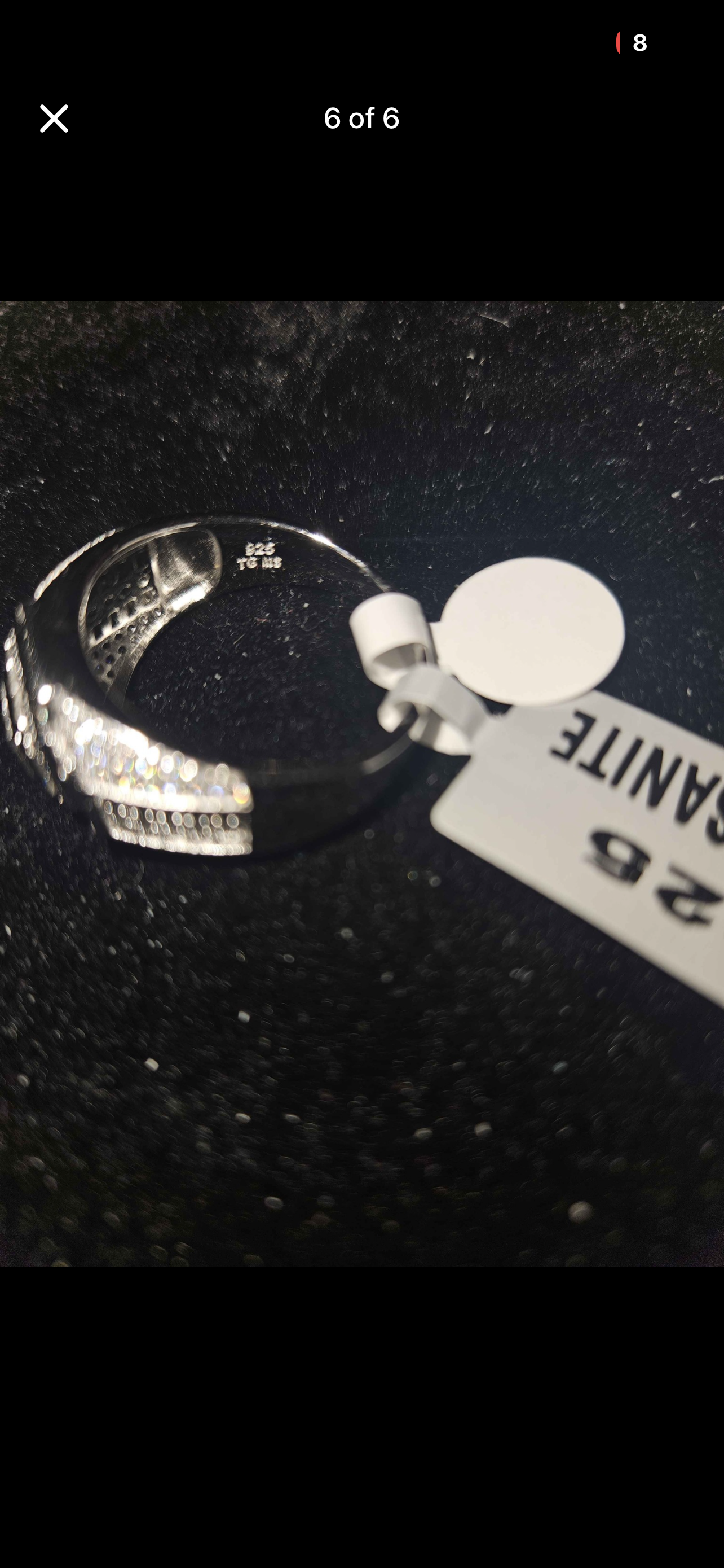 3.50CT Moissanite Statement Ring – 925 Sterling Silver with tag on dark background