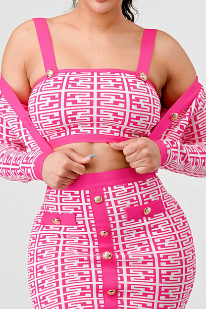 ATHINA PRINTED BARBIE PINK THREE PIECE - Rose In Concrete 🥀