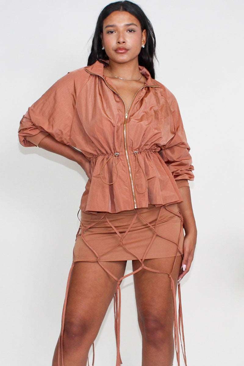 Desert Rose: Cinched Waist Windbreaker and Tassel Skirt Set - Rose In Concrete 🥀