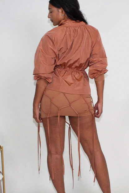Desert Rose: Cinched Waist Windbreaker and Tassel Skirt Set - Rose In Concrete 🥀