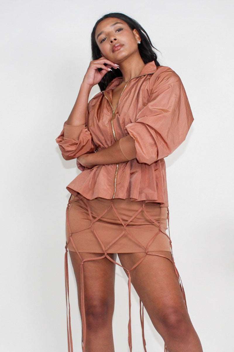 Desert Rose: Cinched Waist Windbreaker and Tassel Skirt Set - Rose In Concrete 🥀