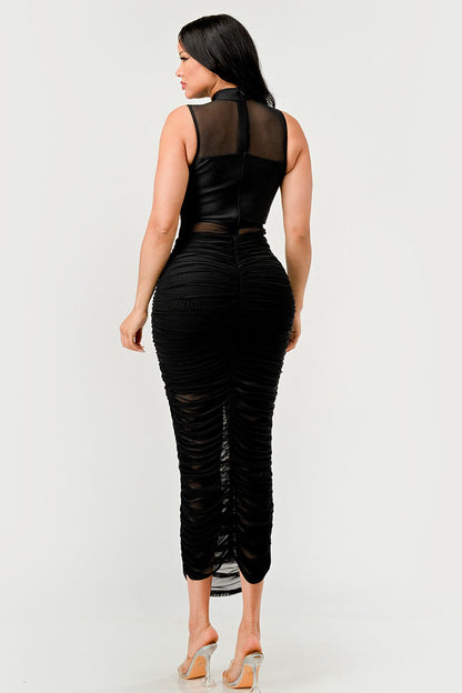 Sleek Black Sheer Illusion Midi Dress - Rose In Concrete 🥀