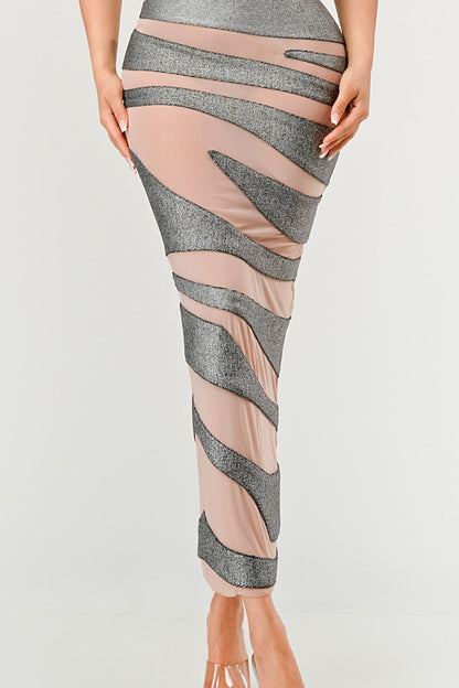 Metallic Bandage Mesh Insert Dress - Rose In Concrete 🥀