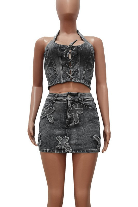 Viral Denim Skirt Set