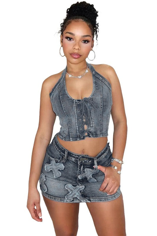 Viral Denim Skirt Set