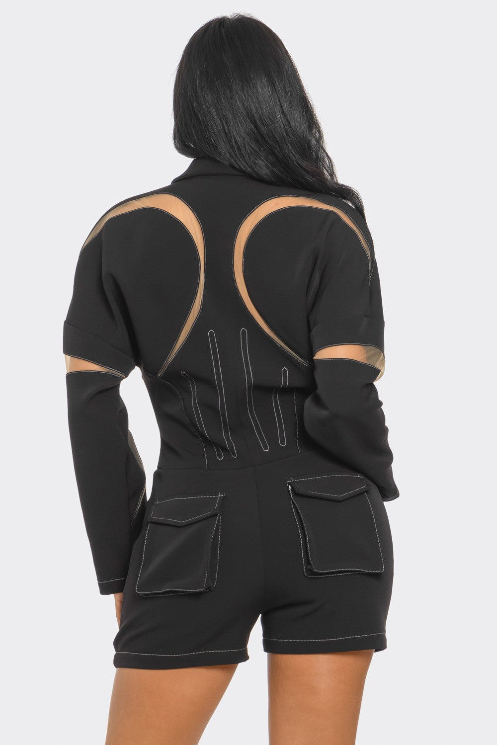 Chic Mesh-Panelled Black Romper - Rose In Concrete 🥀